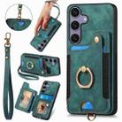 For Samsung Galaxy S25 5G Retro Skin-feel Ring Multi-card Wallet Phone Case(Green) - 1