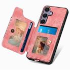 For Samsung Galaxy S25+ 5G Retro Skin-feel Ring Multi-card Wallet Phone Case(Pink) - 3