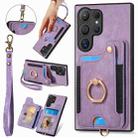 For Samsung Galaxy S25 Ultra 5G Retro Skin-feel Ring Multi-card Wallet Phone Case(Purple) - 1