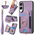 For Samsung Galaxy S25 Edge 5G Retro Skin-feel Ring Multi-card Wallet Phone Case(Purple) - 1