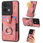 For OPPO Reno8  Retro Skin-feel Ring Multi-card Wallet Phone Case(Pink) - 1