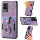 For vivo V21 5G Retro Skin-feel Ring Multi-card Wallet Phone Case(Purple) - 1