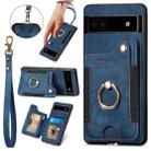 For Google Pixel 6A Retro Skin-feel Ring Multi-card RFID Wallet Phone Case with Lanyard(Blue) - 1