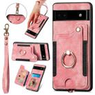 For Google Pixel 6A Retro Skin-feel Ring Multi-card RFID Wallet Phone Case with Lanyard(Pink) - 1