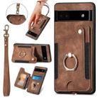 For Google Pixel 6A Retro Skin-feel Ring Multi-card RFID Wallet Phone Case with Lanyard(Brown) - 1