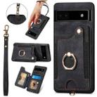 For Google Pixel 6A Retro Skin-feel Ring Multi-card RFID Wallet Phone Case with Lanyard(Black) - 1