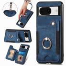 For Google Pixel 8 Retro Skin-feel Ring Multi-card RFID Wallet Phone Case with Lanyard(Blue) - 1
