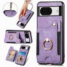 For Google Pixel 8 Retro Skin-feel Ring Multi-card RFID Wallet Phone Case with Lanyard(Purple) - 1