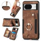 For Google Pixel 8 Retro Skin-feel Ring Multi-card RFID Wallet Phone Case with Lanyard(Brown) - 1