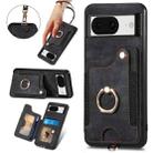 For Google Pixel 8 Retro Skin-feel Ring Multi-card RFID Wallet Phone Case with Lanyard(Black) - 1