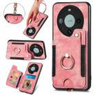 For Huawei Mate 60 Pro Retro Skin-feel Ring Multi-card RFID Wallet Phone Case with Lanyard(Pink) - 1