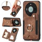 For Huawei Mate 60 Pro Retro Skin-feel Ring Multi-card RFID Wallet Phone Case with Lanyard(Brown) - 1