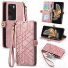 For vivo S17 Geometric Zipper Wallet Side Buckle Leather Phone Case(Pink) - 1