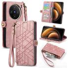 For vivo X100 Geometric Zipper Wallet Side Buckle Leather Phone Case(Pink) - 1