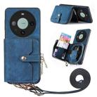 For Huawei Mate 60 Pro Crossbody Multi-function Zipper Wallet Phone Case(Blue) - 1