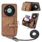 For Huawei Mate 60 Pro Crossbody Multi-function Zipper Wallet Phone Case(Brown) - 1