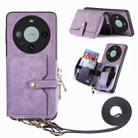 For Huawei Mate 60 Pro Crossbody Multi-function Zipper Wallet Phone Case(Purple) - 1