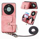 For Huawei Mate 60 Pro Crossbody Multi-function Zipper Wallet Phone Case(Pink) - 1