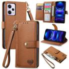 For Xiaomi Redmi Note 12 Pro 5G Love Zipper Lanyard Leather Phone Case(Brown) - 1