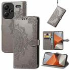 For Xiaomi Redmi Note 13 Pro+ Mandala Flower Embossed Leather Phone Case(Grey) - 1