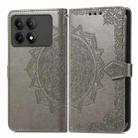 For Xiaomi Redmi K70E Mandala Flower Embossed Leather Phone Case(Grey) - 1