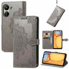 For Xiaomi Redmi 13C 5G Mandala Flower Embossed Leather Phone Case(Grey) - 1