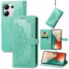 For Xiaomi Redmi Note 13 4G Mandala Flower Embossed Leather Phone Case(Green) - 1