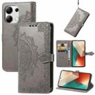 For Xiaomi Redmi Note 13 4G Mandala Flower Embossed Leather Phone Case(Grey) - 1