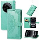 For Xiaomi 14 Ultra Mandala Flower Embossed Leather Phone Case(Green) - 1