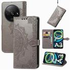 For Xiaomi Redmi A3 Mandala Flower Embossed Leather Phone Case(Grey) - 1
