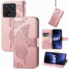 For Xiaomi Redmi K60 Ultra Butterfly Love Flower Embossed Leather Phone Case(Rose Gold) - 1