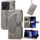 For Xiaomi Redmi K60 Ultra Butterfly Love Flower Embossed Leather Phone Case(Grey) - 1