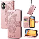 For Xiaomi Redmi 13C Butterfly Love Flower Embossed Leather Phone Case(Rose Gold) - 1