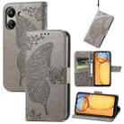 For Xiaomi Redmi 13C Butterfly Love Flower Embossed Leather Phone Case(Grey) - 1