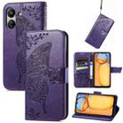 For Xiaomi Redmi 13C Butterfly Love Flower Embossed Leather Phone Case(Dark Purple) - 1