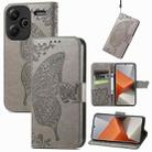 For Xiaomi Redmi Note 13 Pro+ Butterfly Love Flower Embossed Leather Phone Case(Grey) - 1