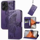 For Xiaomi Redmi Note 13 Pro+ Butterfly Love Flower Embossed Leather Phone Case(Dark Purple) - 1