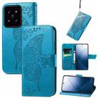 For Xiaomi 14 Butterfly Love Flower Embossed Leather Phone Case(Blue) - 1
