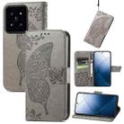 For Xiaomi 14 Butterfly Love Flower Embossed Leather Phone Case(Grey) - 1