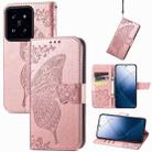 For Xiaomi 14 Pro Butterfly Love Flower Embossed Leather Phone Case(Rose Gold) - 1