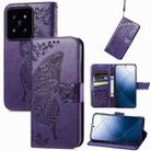 For Xiaomi 14 Pro Butterfly Love Flower Embossed Leather Phone Case(Dark Purple) - 1