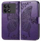 For Xiaomi Redmi K70E Butterfly Love Flower Embossed Leather Phone Case(Dark Purple) - 1