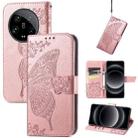 For Xiaomi 14 Ultra Butterfly Love Flower Embossed Leather Phone Case(Rose Gold) - 1