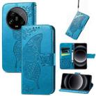For Xiaomi 14 Ultra Butterfly Love Flower Embossed Leather Phone Case(Blue) - 1