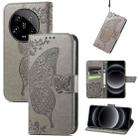For Xiaomi 14 Ultra Butterfly Love Flower Embossed Leather Phone Case(Grey) - 1