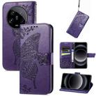 For Xiaomi 14 Ultra Butterfly Love Flower Embossed Leather Phone Case(Dark Purple) - 1