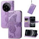 For Xiaomi 14 Ultra Butterfly Love Flower Embossed Leather Phone Case(Purple) - 1