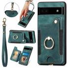 For Google Pixel 7 Pro Retro Skin-feel Ring Multi-card RFID Wallet Phone Case(Green) - 1