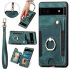 For Google Pixel 7 Retro Skin-feel Ring Multi-card RFID Wallet Phone Case(Green) - 1