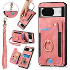 For Google Pixel 8a Retro Skin-feel Ring Multi-card RFID Wallet Phone Case(Pink) - 1